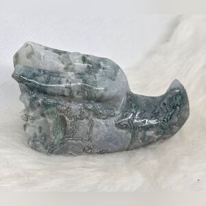 Druzy Moss Agate Dragon Head Carving Crystal Fantasy Guardian Stone | Unique